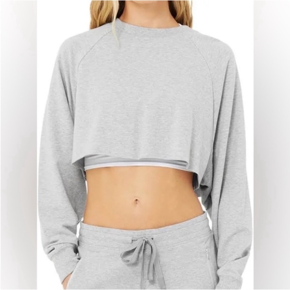 ALO Yoga Light Gray Double Take Pullover Crop Top size small